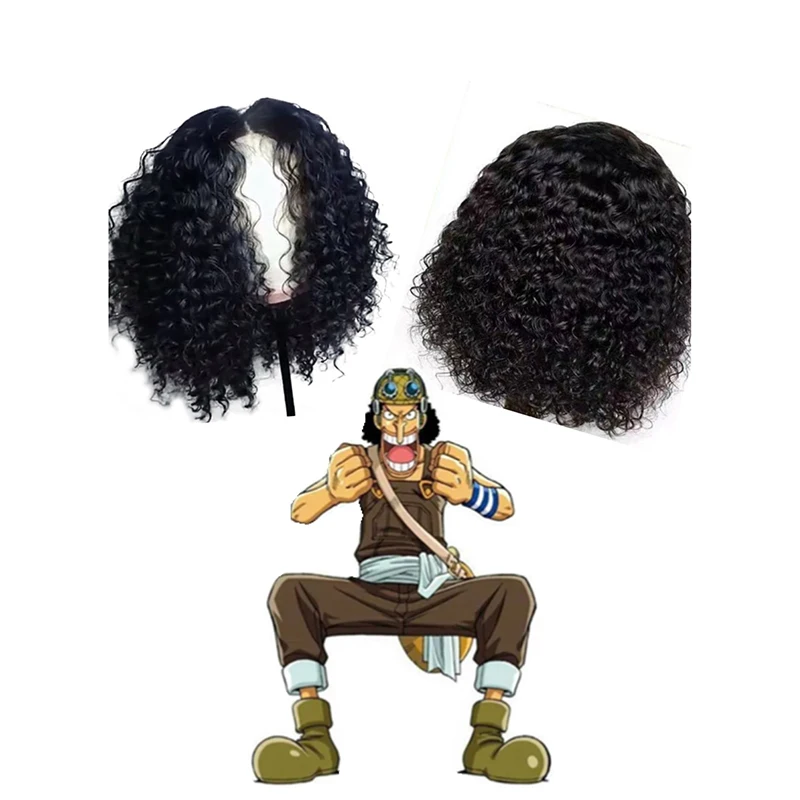 Usopp-tocado de Cosplay para hombre, vestido de concierto, separación central, pelo rizado medio a largo, peluca de modelado de francotirador de rol de una pieza de Anime