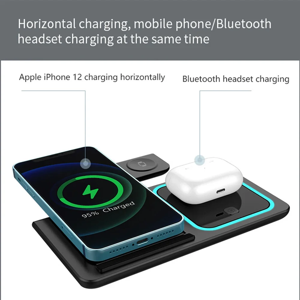 15W LED Fast Wireless Charger Stand 3 in 1 Foldable Charging Station For IPhone17 16 15 14 13 1Apple Watch 9 8 7 6 5 Airpods Pro