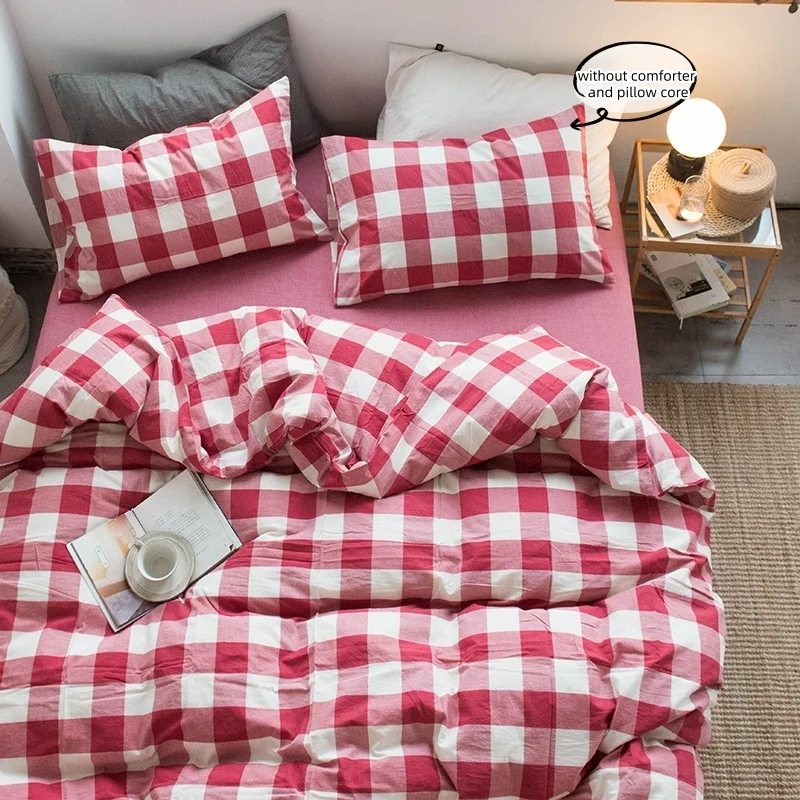 3pcs Red plaid Duvet cover set (1*Duvet Cover + 2*Pillowcase, Without Core), cute Bedding Set, Soft Comfortable