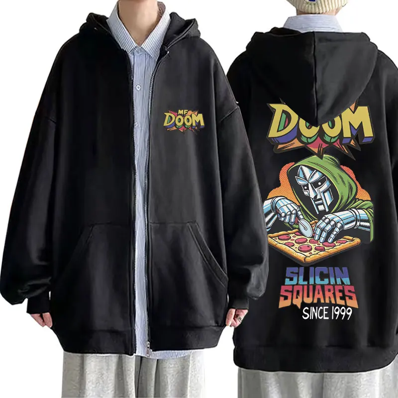 

Rapper Mf Doom Slicin Squares Since 1999 Zipper Hoodies Men Hip Hop Cotton Vintage Zip Up Jacket Man Oversized Zip Up Sweatshirt