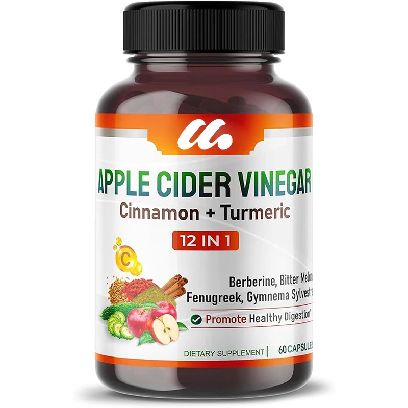 Organic apple cider vinegar capsules contain cinnamon and turmeric - the best supplements for digestion and immune systems