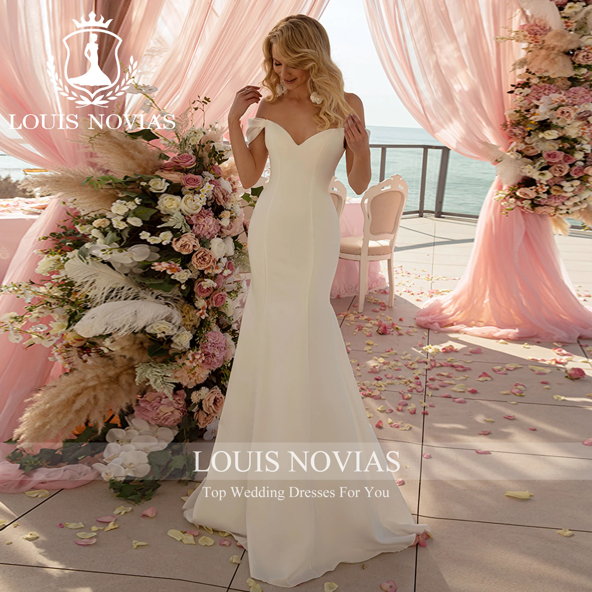 LOUIS NOVIAS Mermaid Satin Wedding Dress Sexy Off the Shoulder Sweetheart Detachable Train Wedding Gown Vestidos Novias De Saten