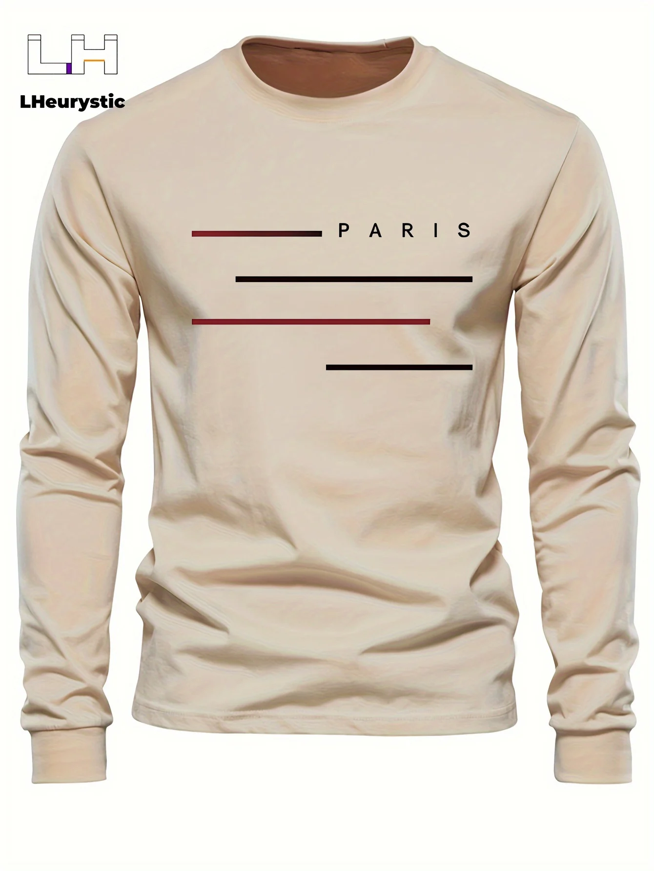 Men's Autumn and Winter 100% Pure Cotton Loose Casual Sports Letter Legend Pattern Printed Round Neck Long Sleeved T-Shirt