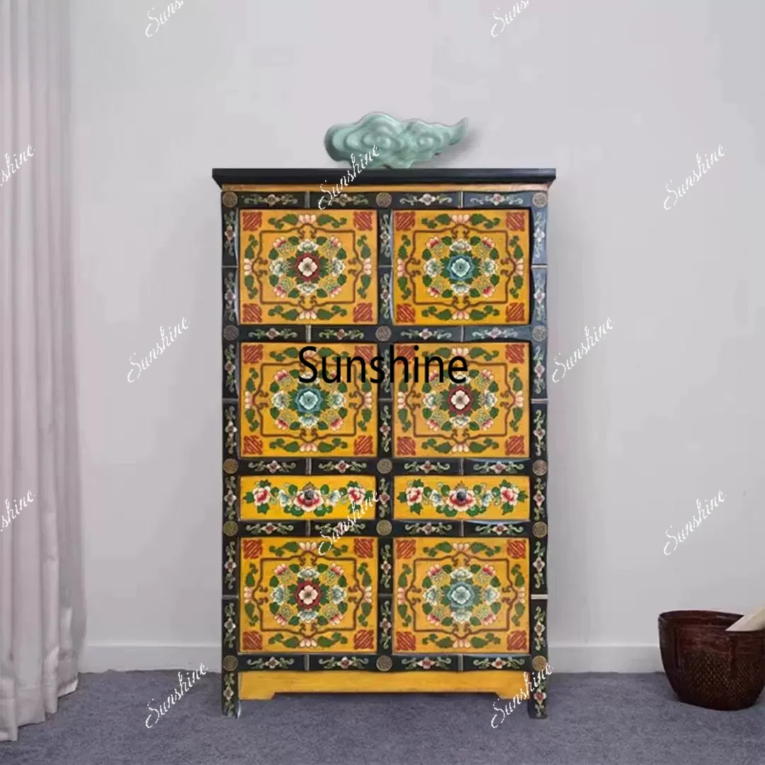 

Neoclassical Tibetan large wardrobe solid wood painted vertical cabinet