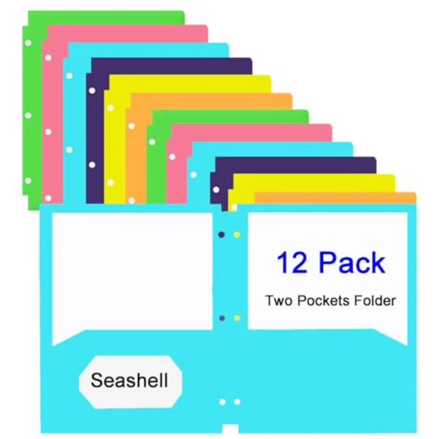 

12 упаковок пластиковых папок Puh с 3 отверстиями и двумя горшками. Сверхмощные 2-горшечные папки с отделением для визитных карточек для бумаги формата Letter Assorte.