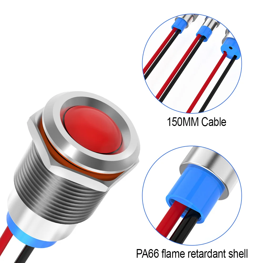 GTRIC LED Metal Indicator Light 5PCS Signal Lamp Pilot Wires Switch 6/12/24/36/110/220V Wire Connect Red Yellow Blue Green White