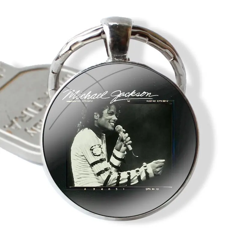 Keychain Handmade Glass Cabochon Key Ring Holder Pendant Key Chains Michael Jackson Dance