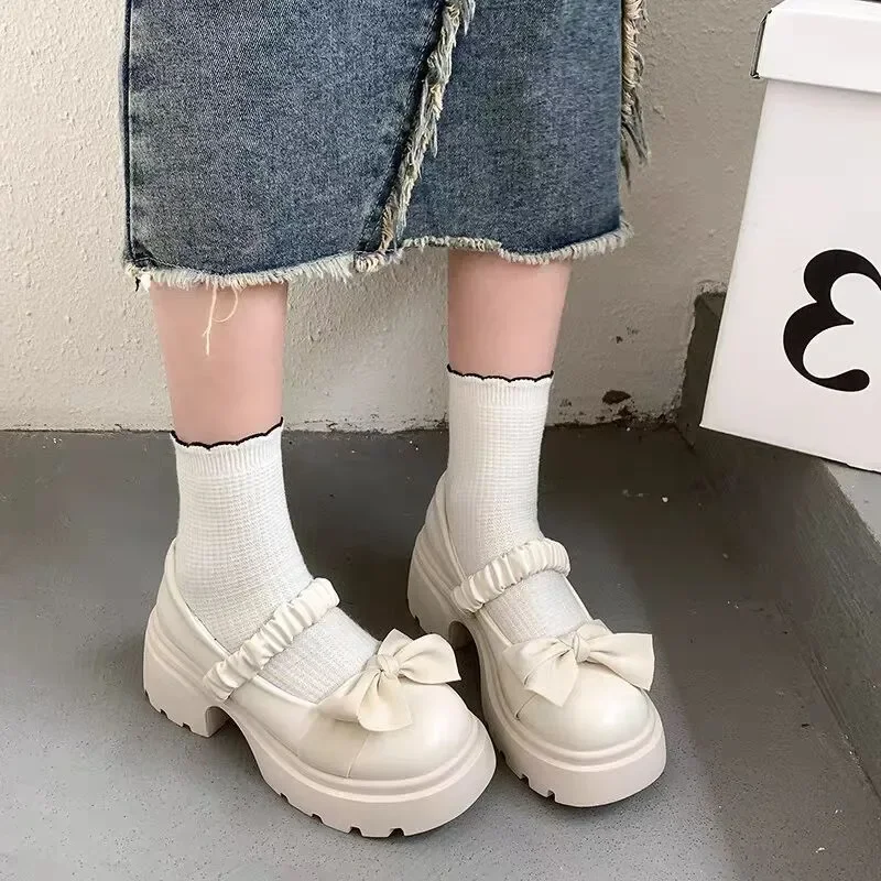 2024 New Fashion Buckle Women's Pumps Spring Autumn Mary Jane Round Toe Solid Butterfly Knot Platform Casual Ladies Shoes image 3