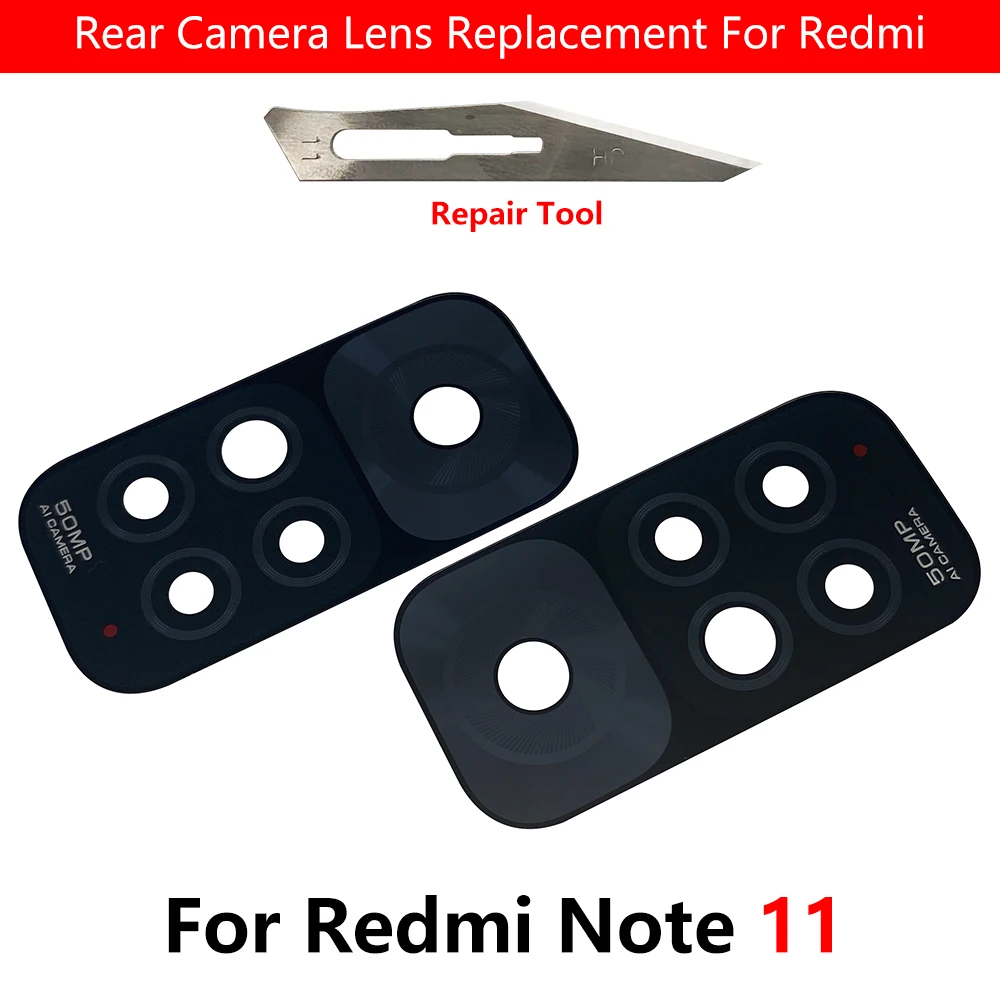 New Rear Camera Lens For Redmi Note 11 Back Camera Glass With Glue Sticker Repair Tools Smartphone Replacement Parts