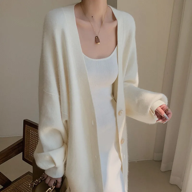 2023 Spring Autumn New Lazy Wind Long Cardigan Fresh Sweet Thin Loose Fashion Cardigan Pure Color Knitted Sweater Coat Female