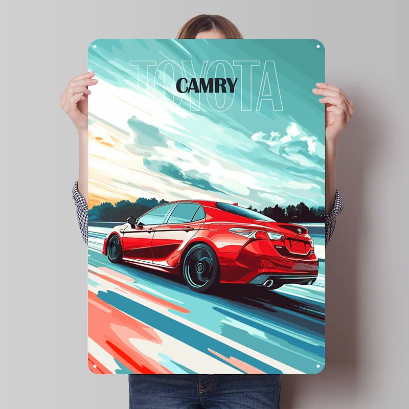 Red Toyota Camry Metal Signs Car Poster Bedroom Decoration Living Room Decor Men Plates Vintage Metal Plate Wall Art of Murals