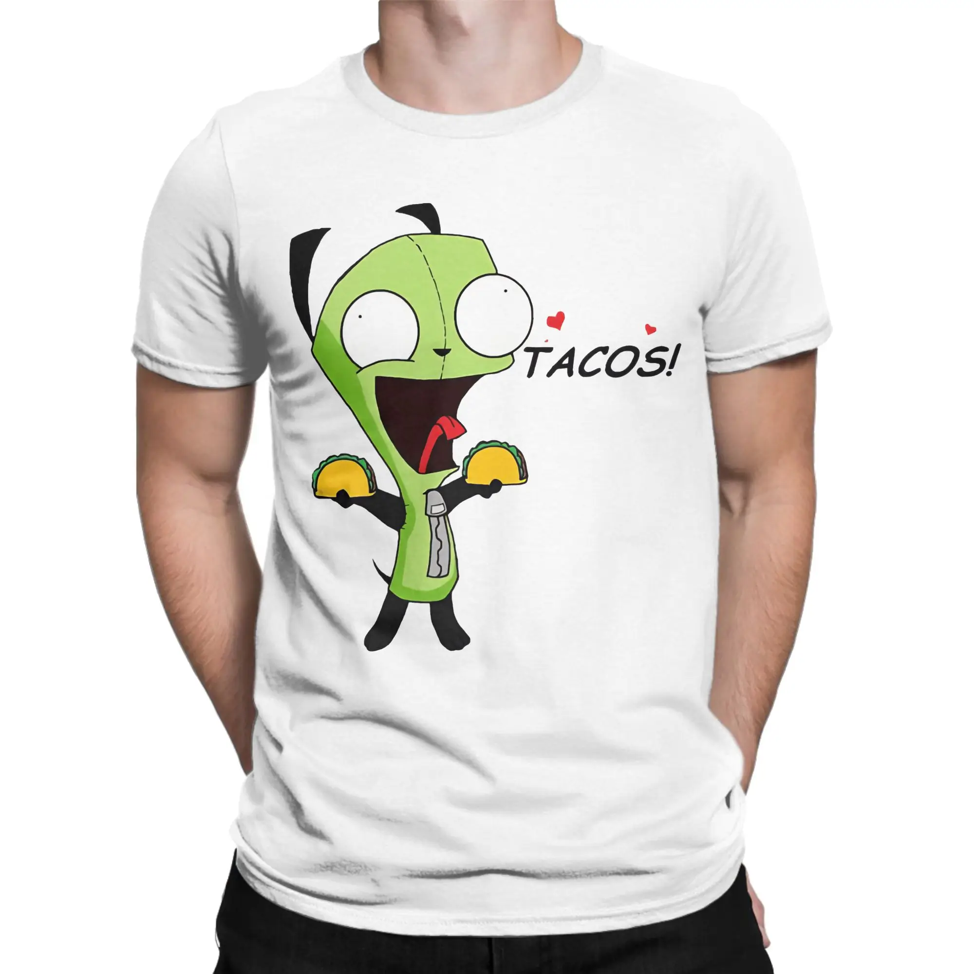 Gir Loves Tacos Men T Shirts Invaders Zims Vintage Tees Short Sleeve O Neck T-Shirt Pure Cotton Summer Clothes