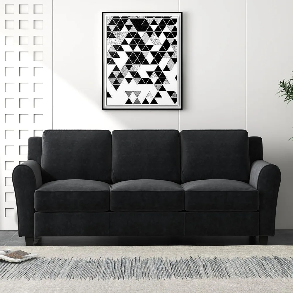 Living Room Sofas, 3 Seater Sofa Couch for Living Room, Modern Couch with Thick Cushion for Apartment Office, Black, 80.7