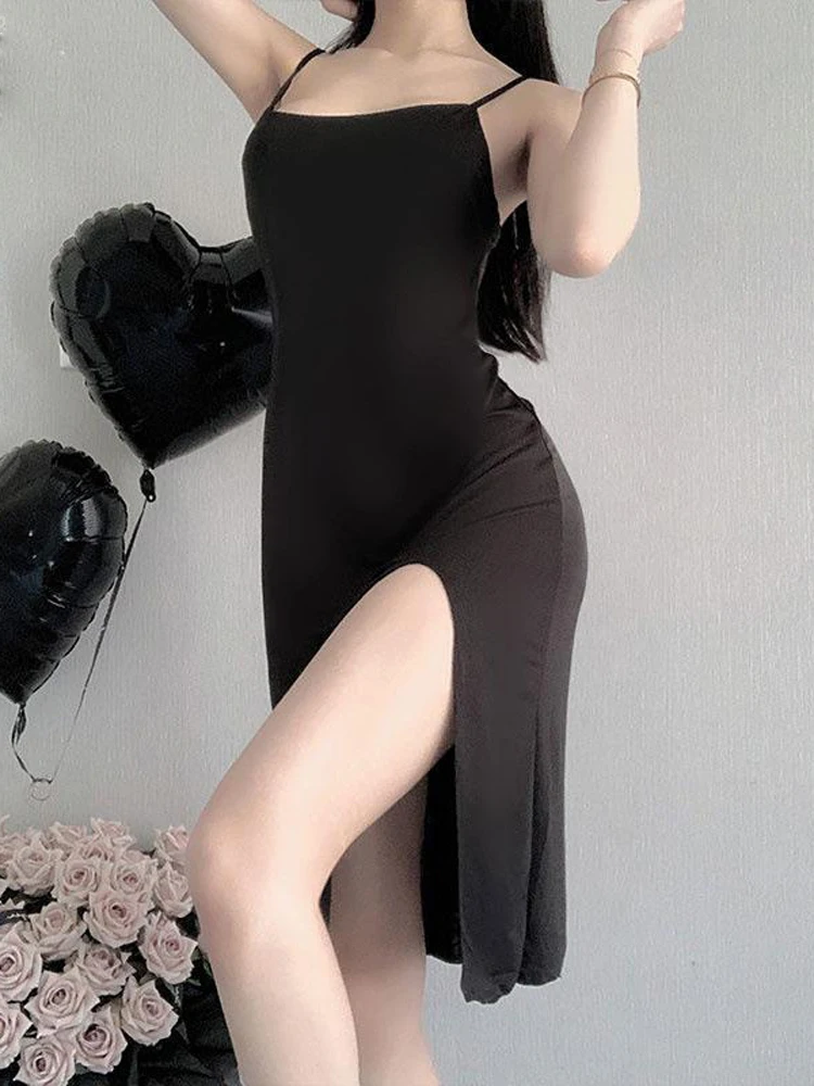 

Sexy Women's Slip Dresses Wrap Hip Tights Night Club Outfits Pencil Dresses With High Slit Allure Low Cut Breast Woman Clothing