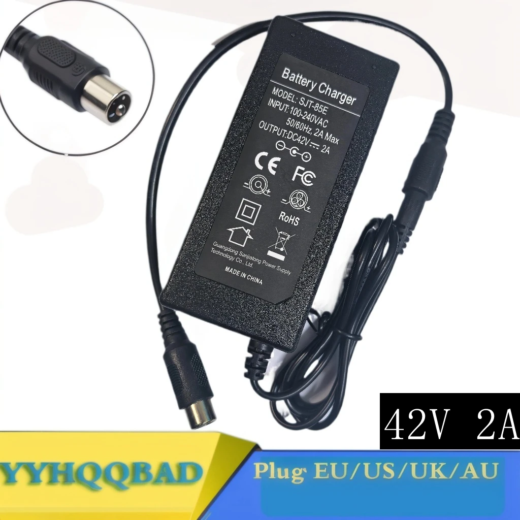 36V 2A Batterieladegerät, Ausgang 42V 2A, Lithium-Ionen-Li-Poly-Ladegerät für 10S 18650 mit RCA10MM-Anschluss