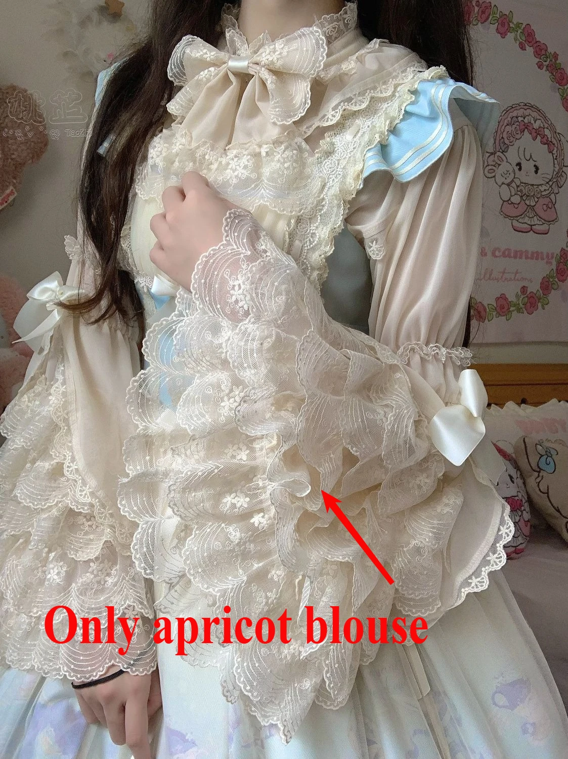 Japanese Lolita Flared Shirt with Inner Sleeves Y2k Aesthetic Lace Sweet Bow Versatile and Versatile Blouse