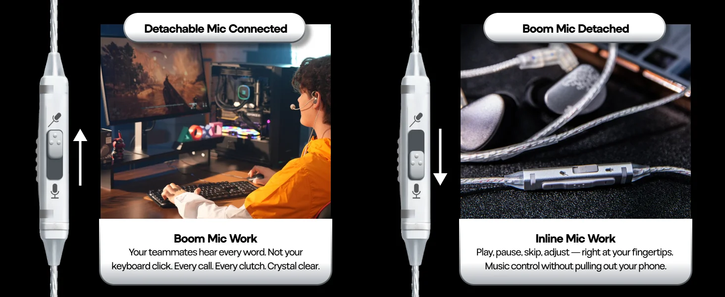 Kiwi Ears S-Link Typ-C 0,78mm IEM-Kabel mit Spezialisiertem Gaming-Mikrofon für Gamer – Detail 3