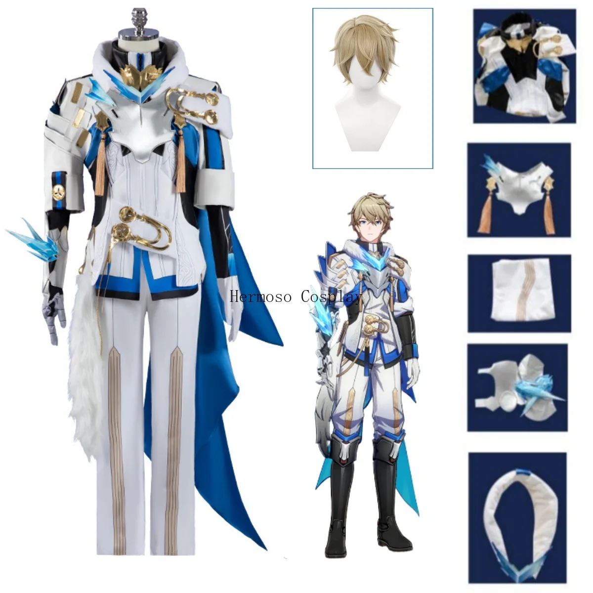 Game Honkai: Star Rail Gepard Cosplay Costume Men's Battle White Uniform Full Set Halloween Party Game Suits Comic Con Costume