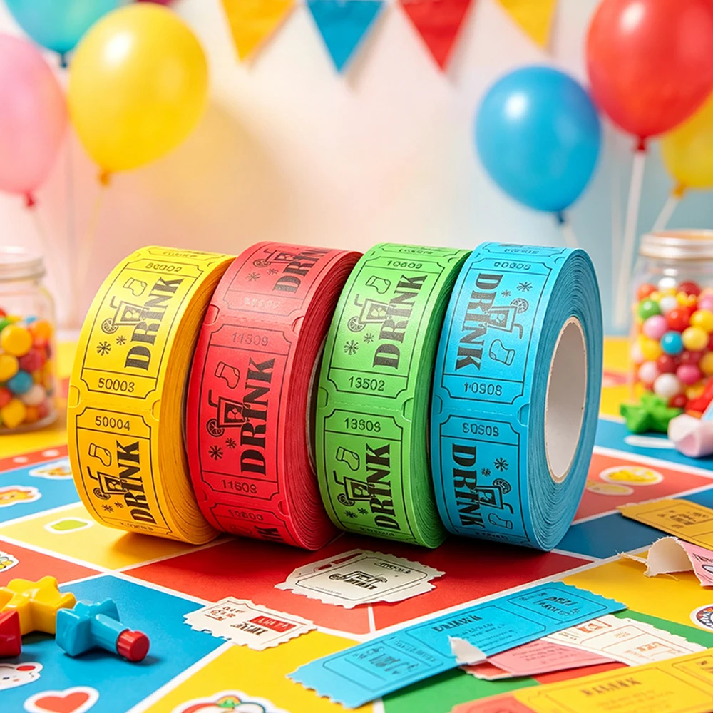 500pcs Raffle Tickets Rolls, Drink Tickets Single Roll for Events, Leisure, Movie Watching, Entertainment, (4-Color Selection)