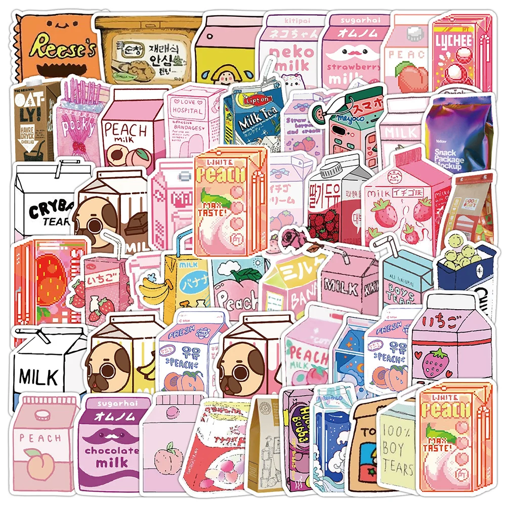 

10/30/50pcs Cute INS Drink Packaging Stickers Aesthetic Decals for Scrapbook Guitar Notebook Laptop Kawaii Graffiti Sticker Pack
