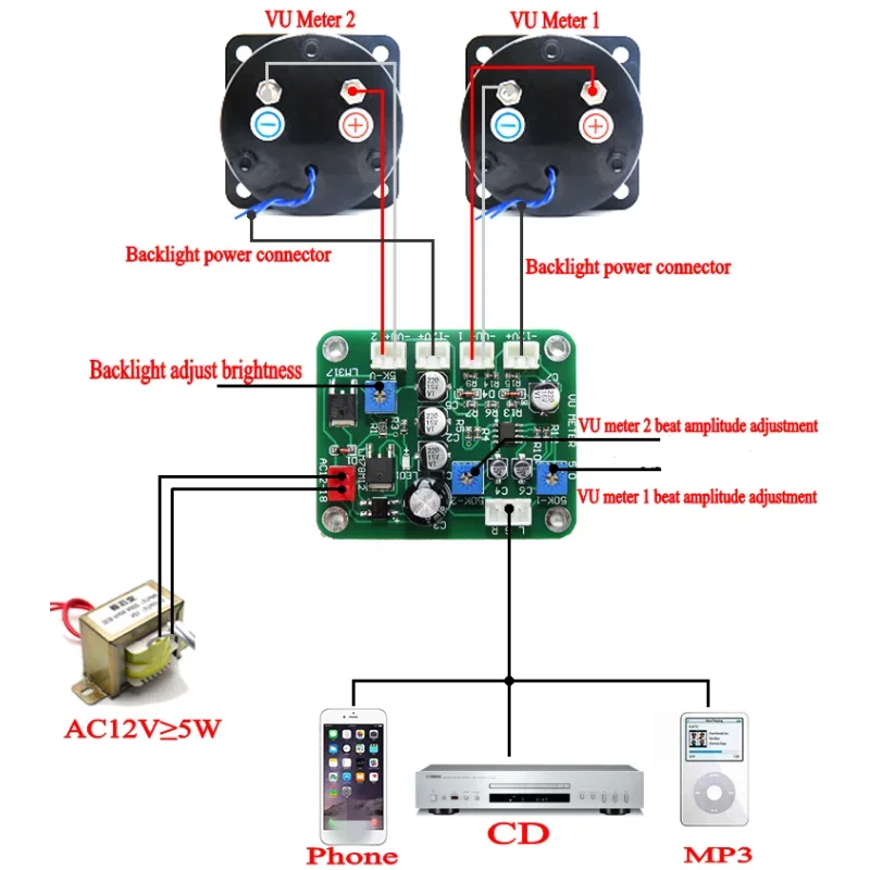 2pcs 35mm VU Meter Stereo Audio Amplifier level Indicator Audio Meter Backlight Adjustable With Driver Board for AMP T0235