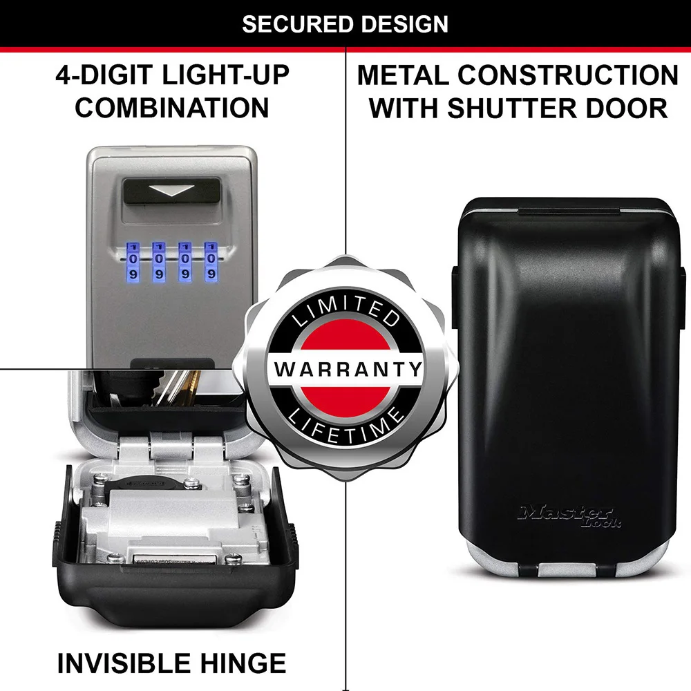 Imagem -02 - Security Key Lock Box Smart Safe Armazenamento Lock Box Montado na Parede para Outdoor Real Estate Sales Chaves do Carro 10000 Tipos de Código 5425d