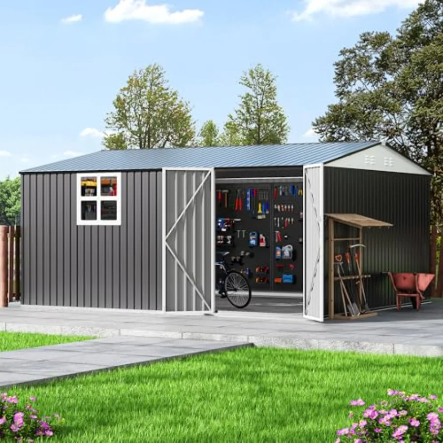 Feet Metal Outdoor Storage Shed with Window, Black