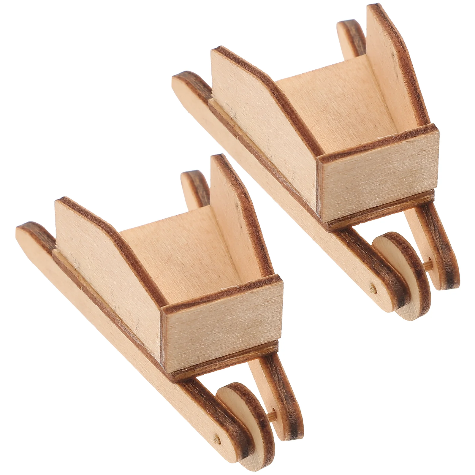 2 Pcs Mini Cart House Barrows Miniature Wheelbarrows Wooden Toy Toys Food Play