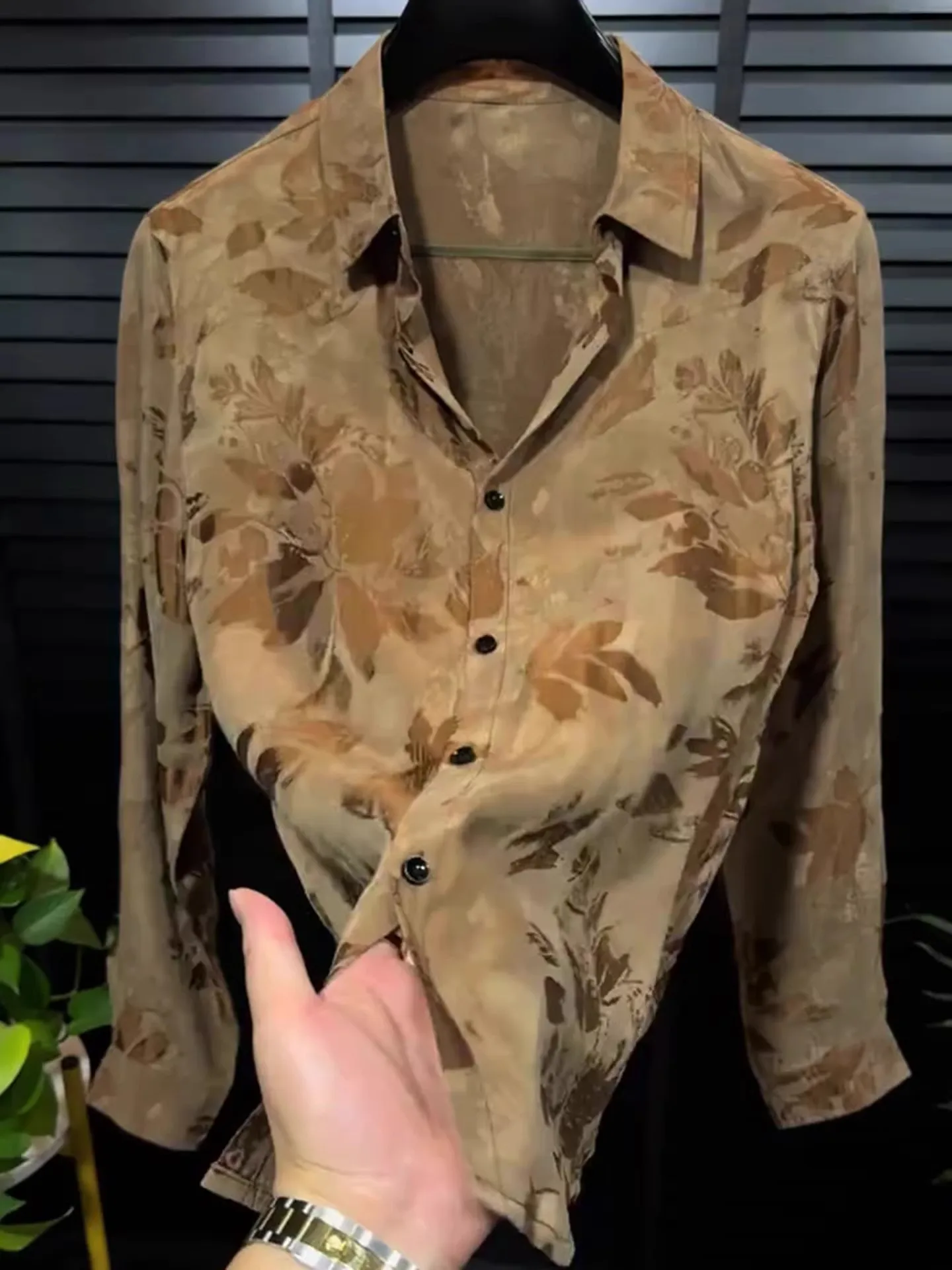 

Мужская повседневная рубашка с длинным рукавом, модный принтованный топ с воротником, весенне-осенний трендовый брендовый стиль для отдыха