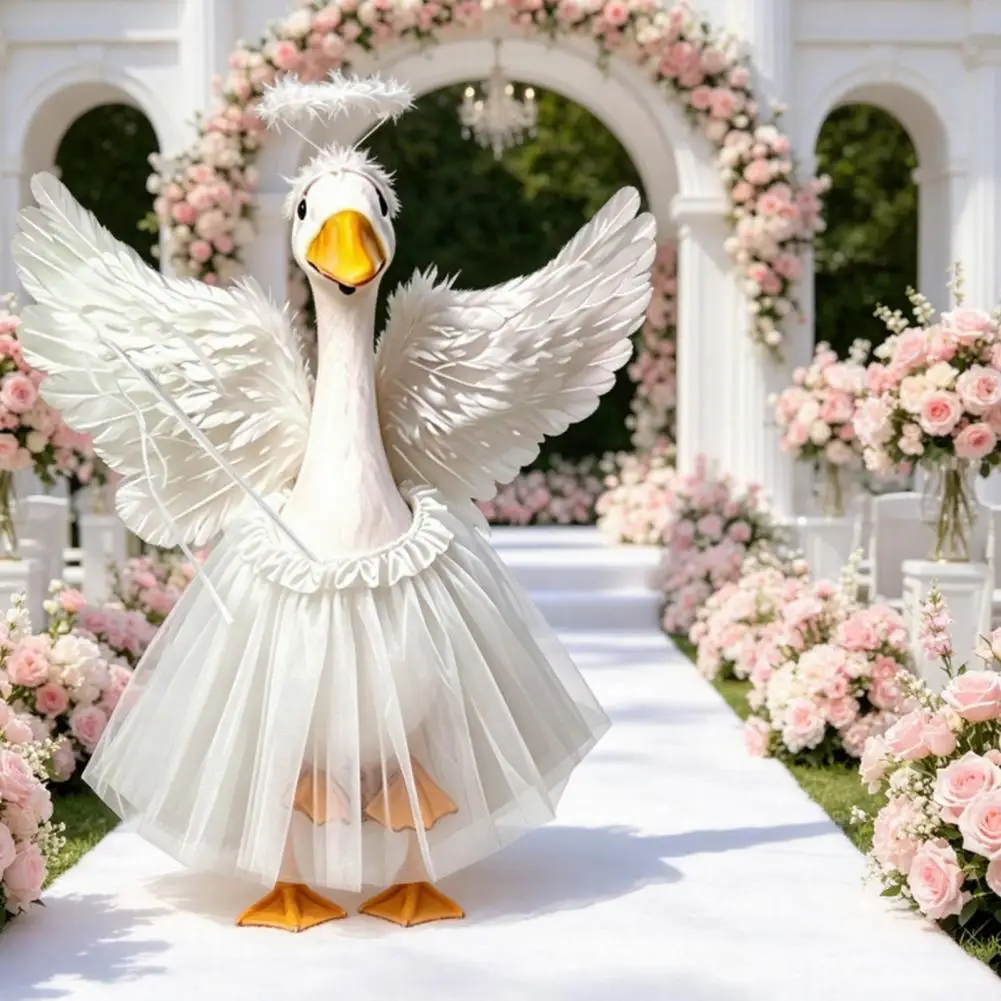 Goose Costume 1 Set Angel Goose Outfit, Porch Goose Angel Devil Costume, Feather Wings Skirt Headband Wand Set, Fits Porch Statu