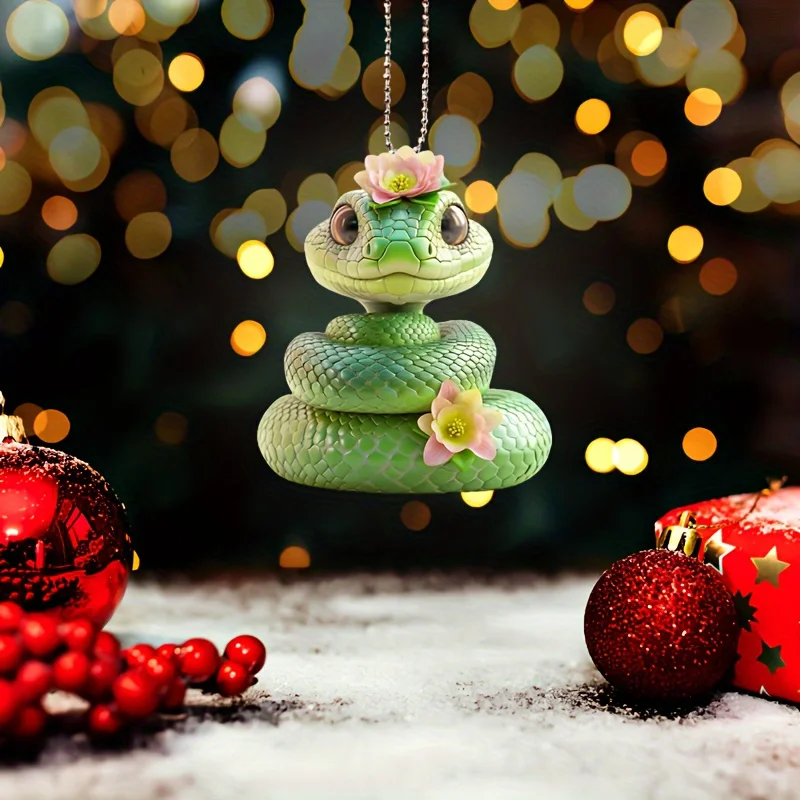 Abalorio acrílico para coche con diseño de serpiente, espejo retrovisor 2D y colgante de llavero, decoración del hogar, accesorio elegante para el interior del vehículo