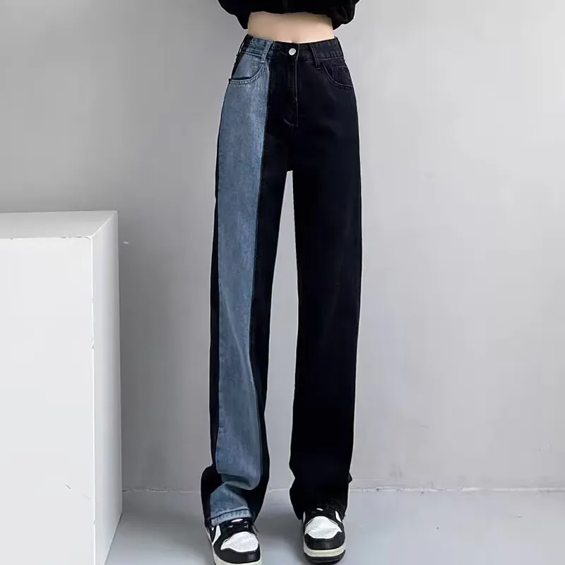 2024 Trend Hip Hop Splicing Stripe Pants woman Jeans Casual  Wide Leg Straight Barrel Jeans Lady Clothing Denim Pants