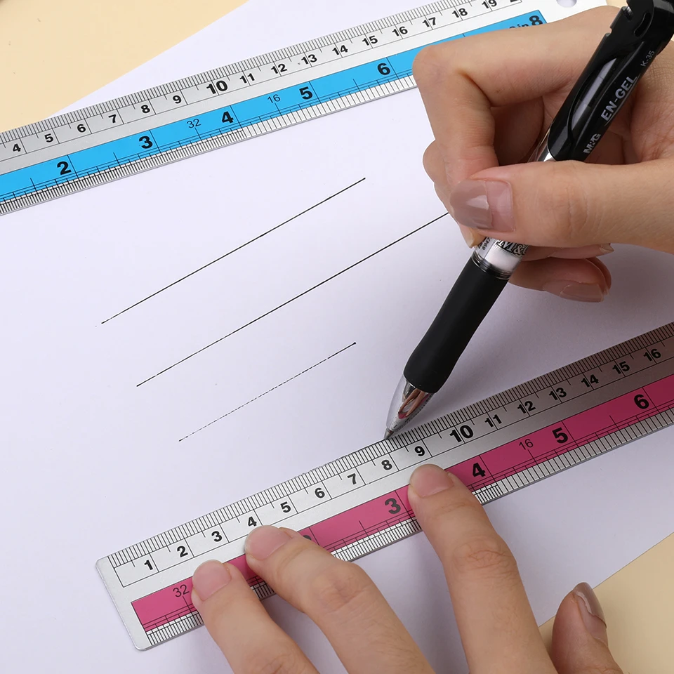 Fniiva 5Pcs 20CM Aluminium Straight Ruler Multi-functional Colorful Ruler Drawing Design Stationery Accessories