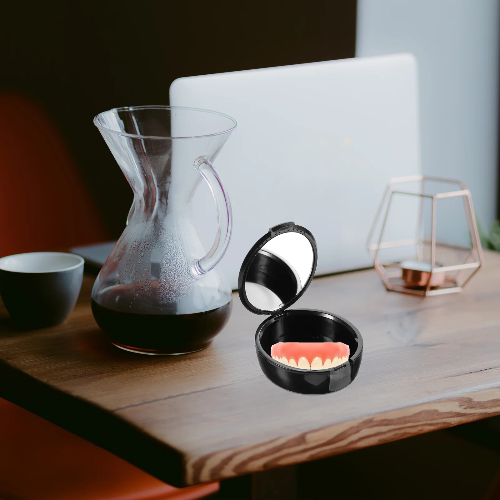 

Portable Denture Storage Box Convenient Fake Teeth Case Mirror Travel Size Keeps Clean Hygienic Easy to Carry Dental Care