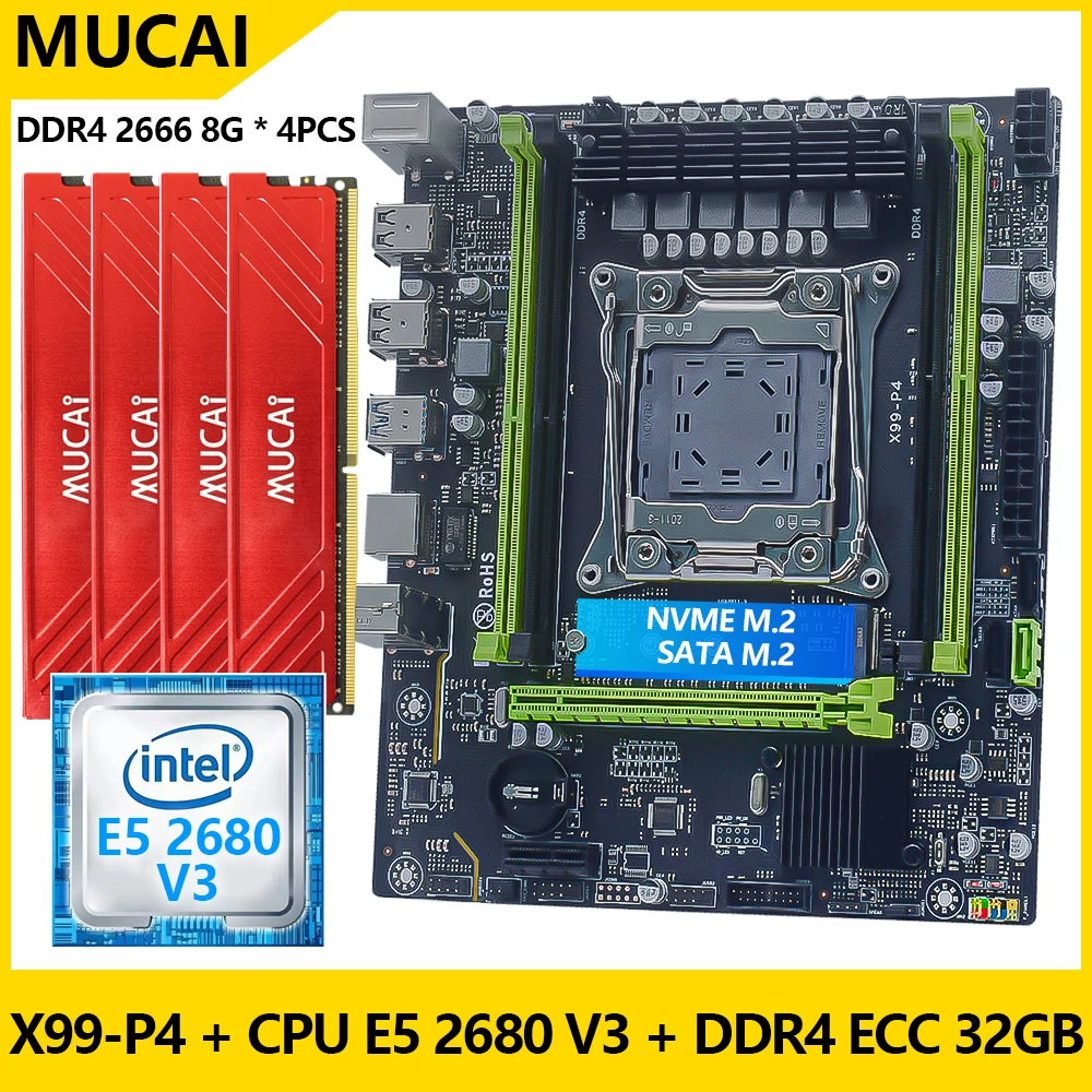 Imagem -01 - Kit Motherboard Lga 20113 Ddr4 32gb 4x8gb Memória Ram 2666mhz Conjunto de Processadores Intel Xeon e5 2680 v3 Mucai-x99 p4
