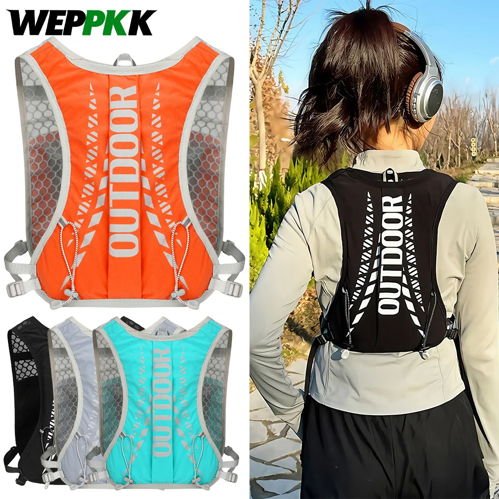 1PCS Hydration Running Vest with Reflective Strips, Lightweight Water Backpack for Women Men Running Cycling Hiking Camping