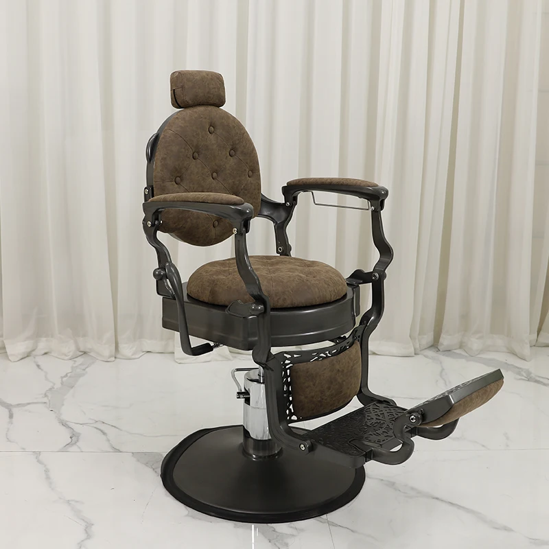 Men's Portable Hydraulic Rotating Oil Head Hair Cutting Chair Flat Reclining Salon Furniture with Massage Feature