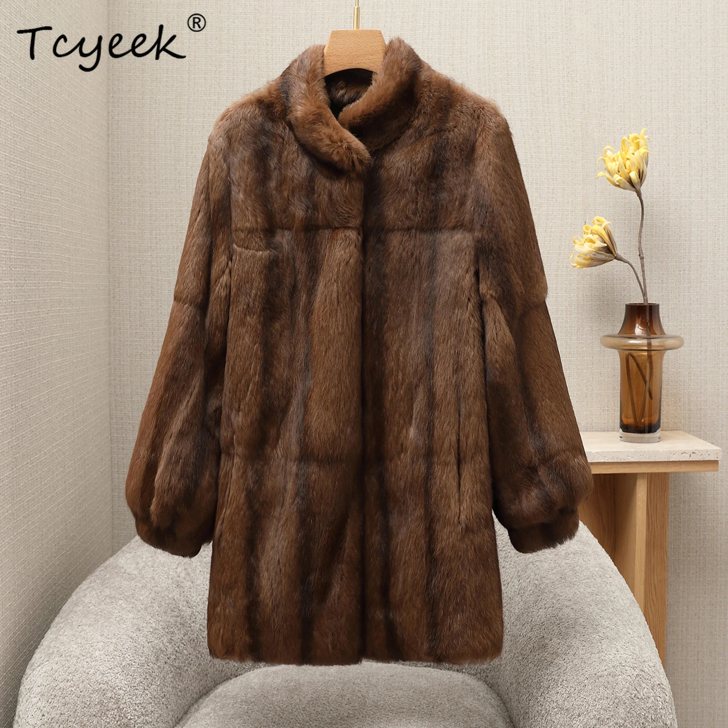 

Tcyeek Real Rabbit Fur Coat Women Winter Clothes Warm Fur Jacket Womens Coat Mid-length New in Outerwears 2025 Fourrure Femme