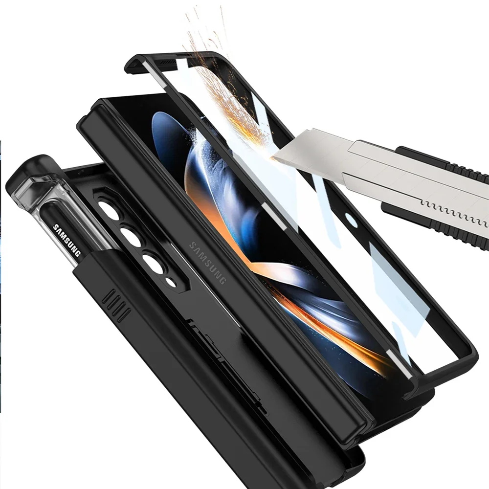 Magnetic Hinge Protection Pen Holder Hard Armour Case for Samsung Galaxy Z Fold 4 5G Fold4 Cover with Screen Protector Bracket