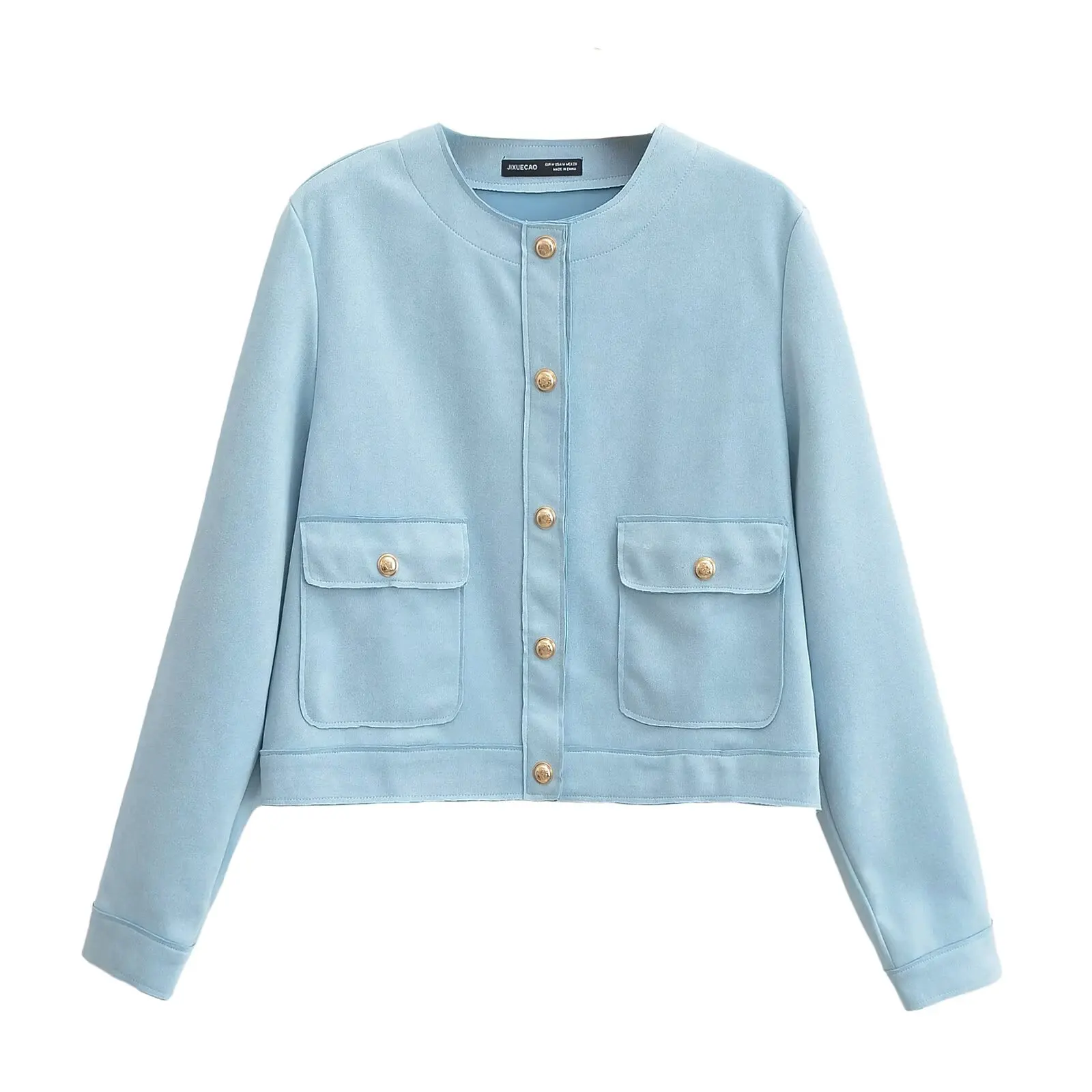 JNLEAOG Frühling Neue frauen Faion Samt Textur ort Mantel Gerade Rohr Reine Farbe Lange Sve runde Ne Button up Jaet