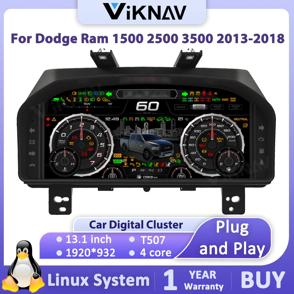 13.1 Latest Car Digital Gauge Cluster For Dodge Ram 1500 2500 3500 2013-2018 Instrument LCD Panel Dashboard Speedometer Display