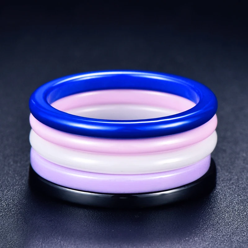 

3mm Thin Ceramic Rings for Women - Blue Pink Black White Minimalist Charm Jewelry Simple Smooth Shiny No Fade Scratch