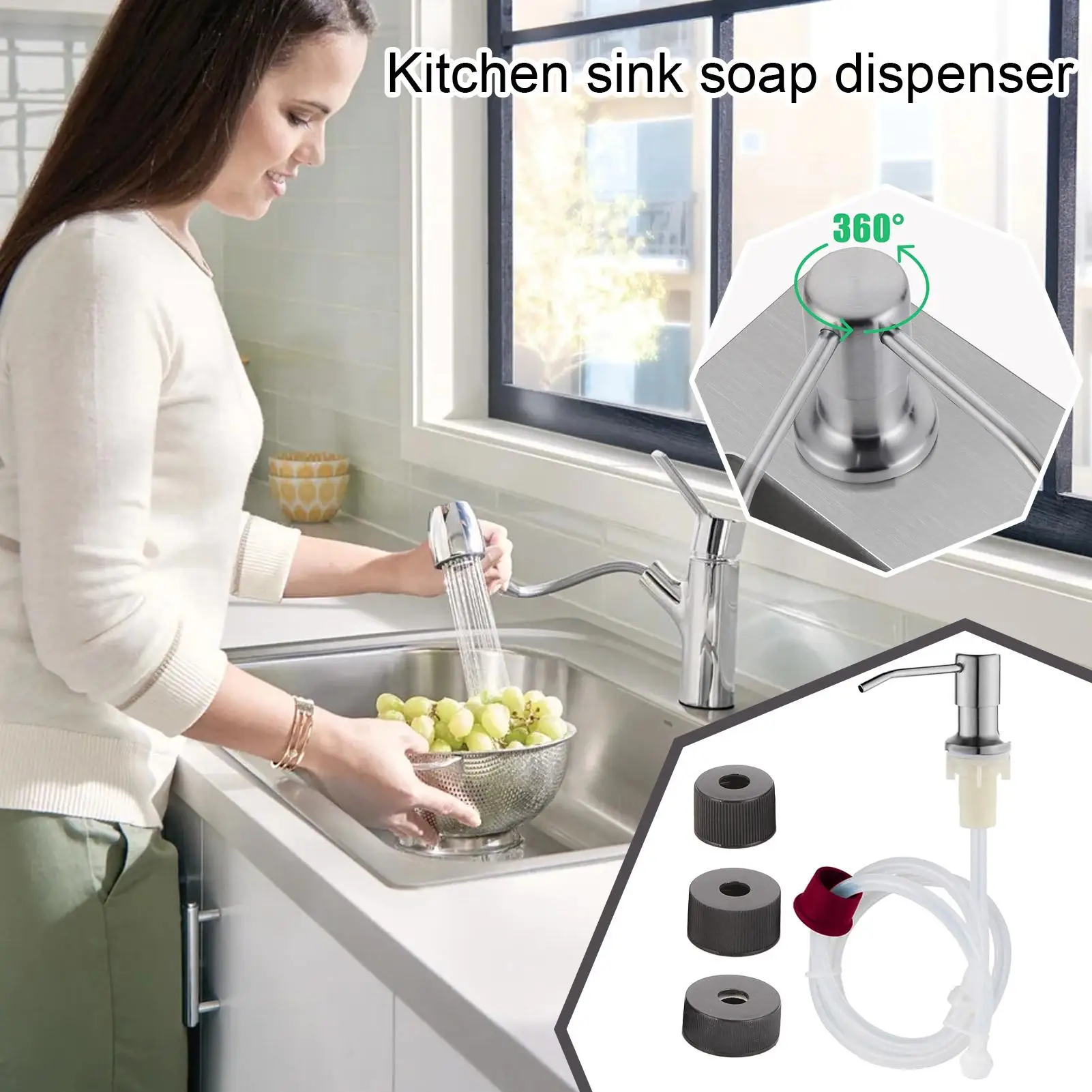 بالوعة موزع الصابون 304 حوض مطبخ ستنلس ستيل موزع الصابون إعادة الملء بالوعة المطبخ موزع الصابون منفذ رئيس موسع