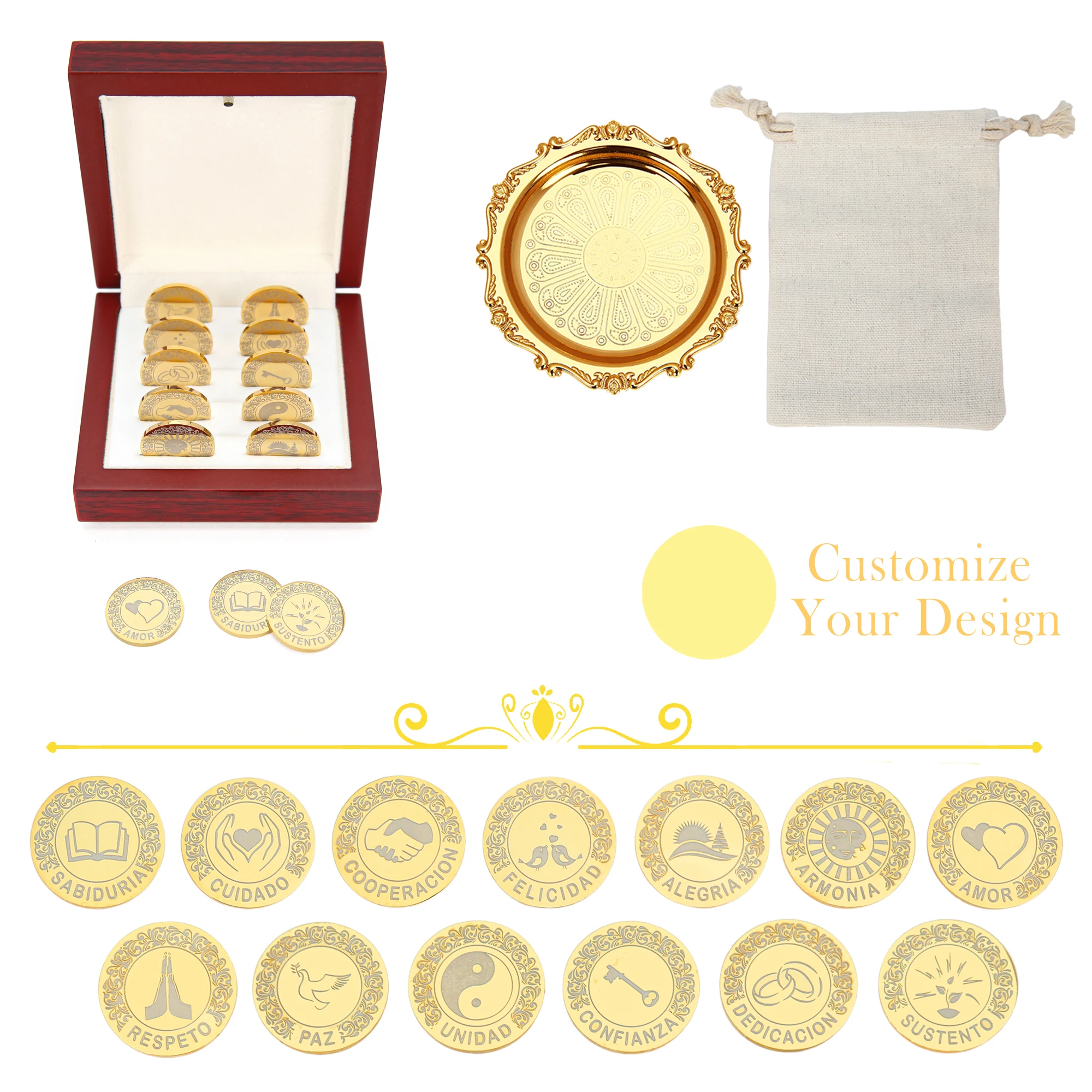 

Personalized 13 Spanish Words Las Arras para Boda Catolica, Wedding Unity Coins Set for Wedding Ceremony