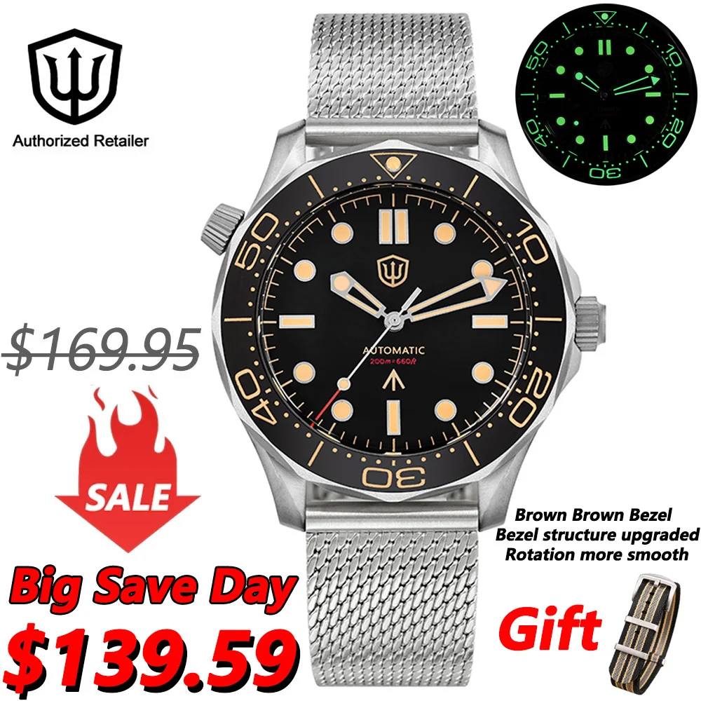 Watchdives WD007 Automatic Diver Watch NH35 Movement C3 Super Luminous Domed Sapphire Crystal Watches 007 NTTD Style Wristwatch