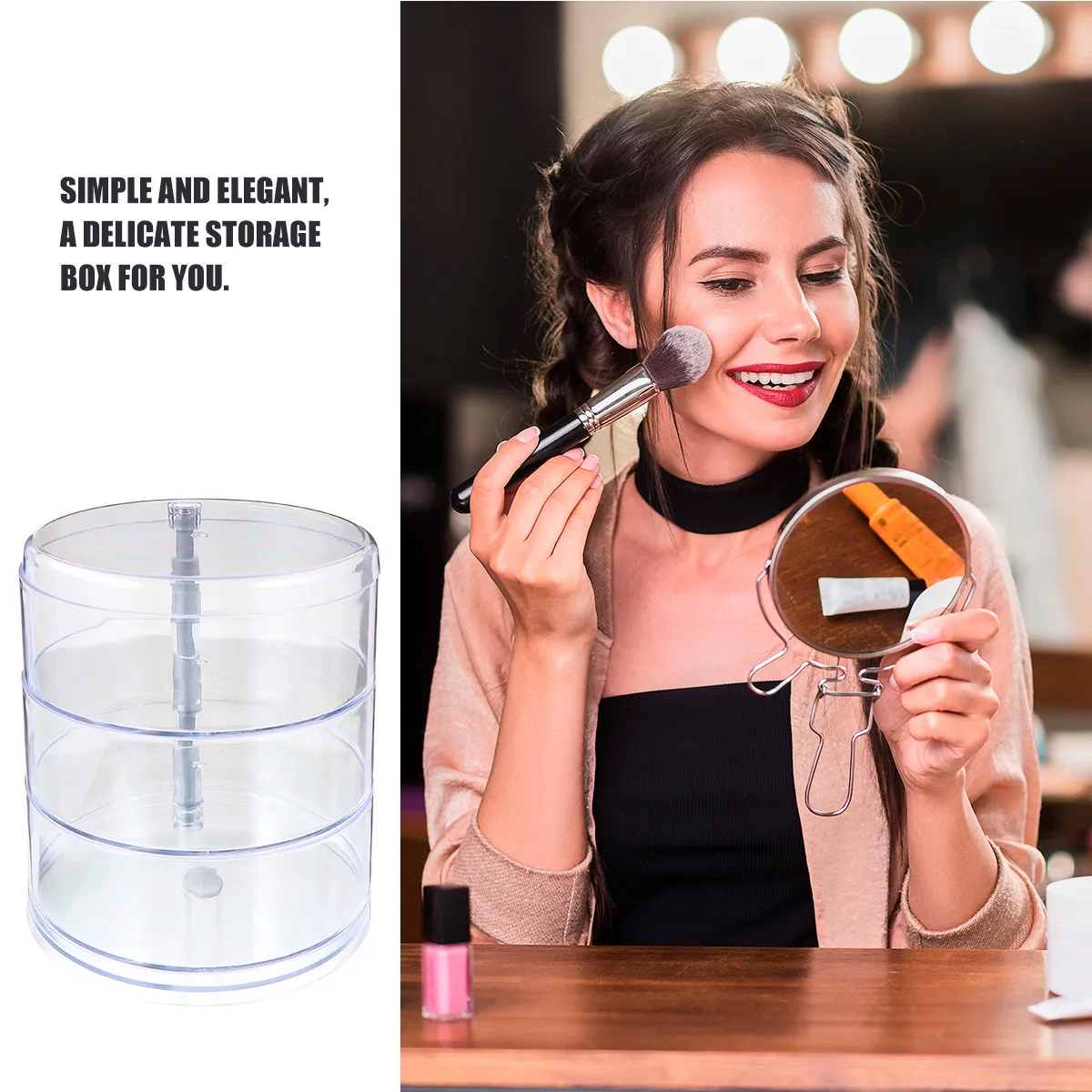 

1Pcs Jewelry Rotatable Box 3 Layers Desktop Large Capacity Dust-Proof Storage 360 Degree Rotating Jewelry Holder