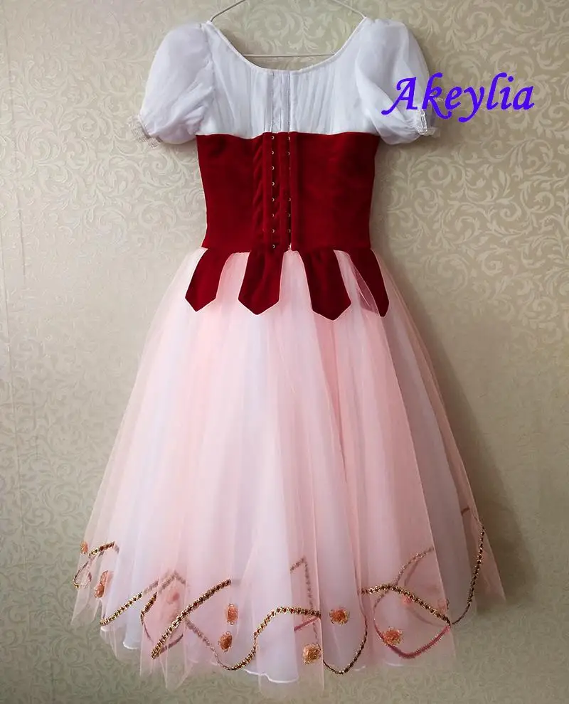 Coppélia Professional Ballet Costume romantic for girls Burgundy international Competition Tutu Dress Romantic 6 layers JNBL192