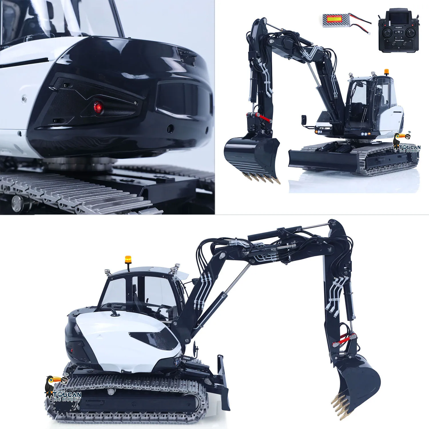 MC15 LESU Metal 1/14 4 Arms RC Excavator Hydraulic Light Sound System 9CH Valve Dual Pumps Quick Coupler Remote Control Digger