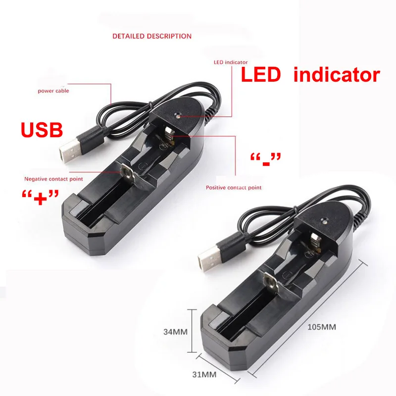 Univerzální nabíječka baterií 18650 s jedním slotem a USB portem pro dobíjecí lithiovou baterii 3,7 V J17 - náhled 2
