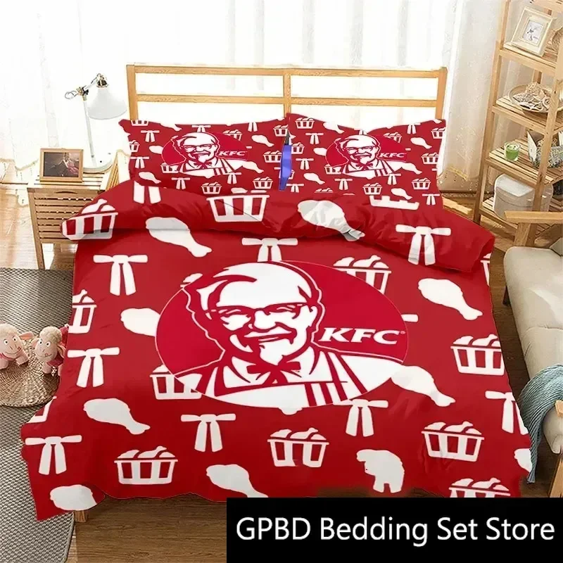 3D Print Food KFC Logo Bedding Set Double Twin King Duvet Cover Comforter Pillowcase Boys Girls Adults Bedroom